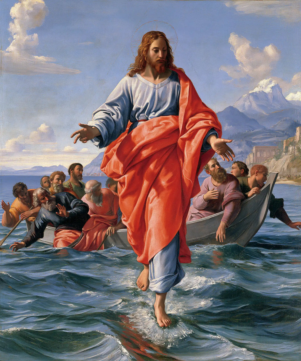Jesus walking on water in Florentine Renaissance style, portrait Christian artwork no. 32