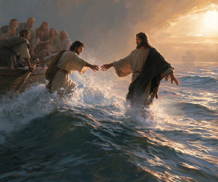 Jesus Walking on Water — Hands Seeking Each Other above the Foam