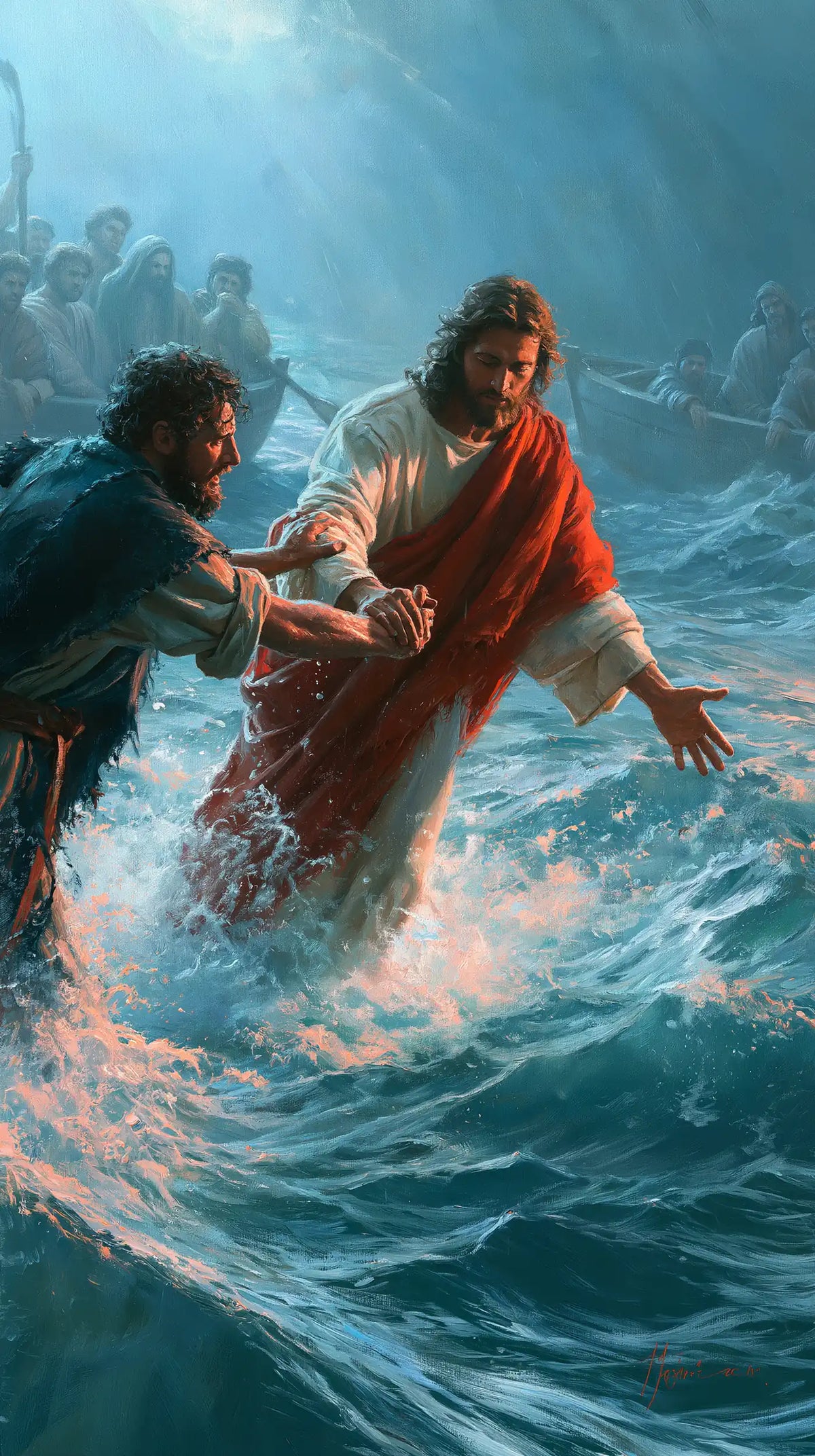 Jesus Walking on Water — Red at the Heart of the Turquoise Wave