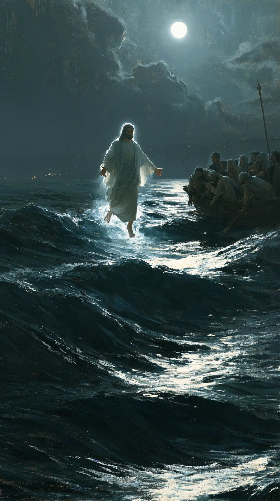 Jesus Walking on Water - Midnight Blue Chiaroscuro · Portrait n° 1