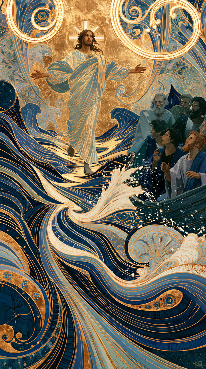 Jesus Walking on Water — The Pale Offering in Blue-Ink Waves