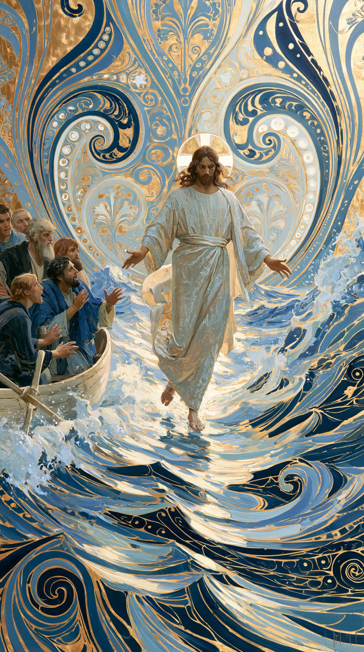 Jesus Walking on Water — The Step within the Twin Blue Petals