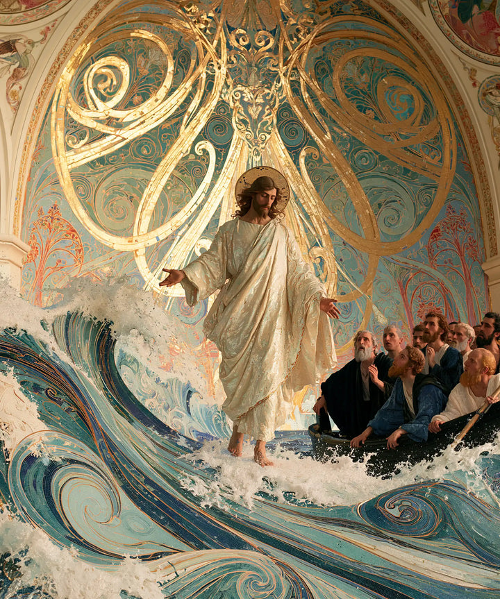 Jesus Walking on Water — Linen beneath Jade Loops