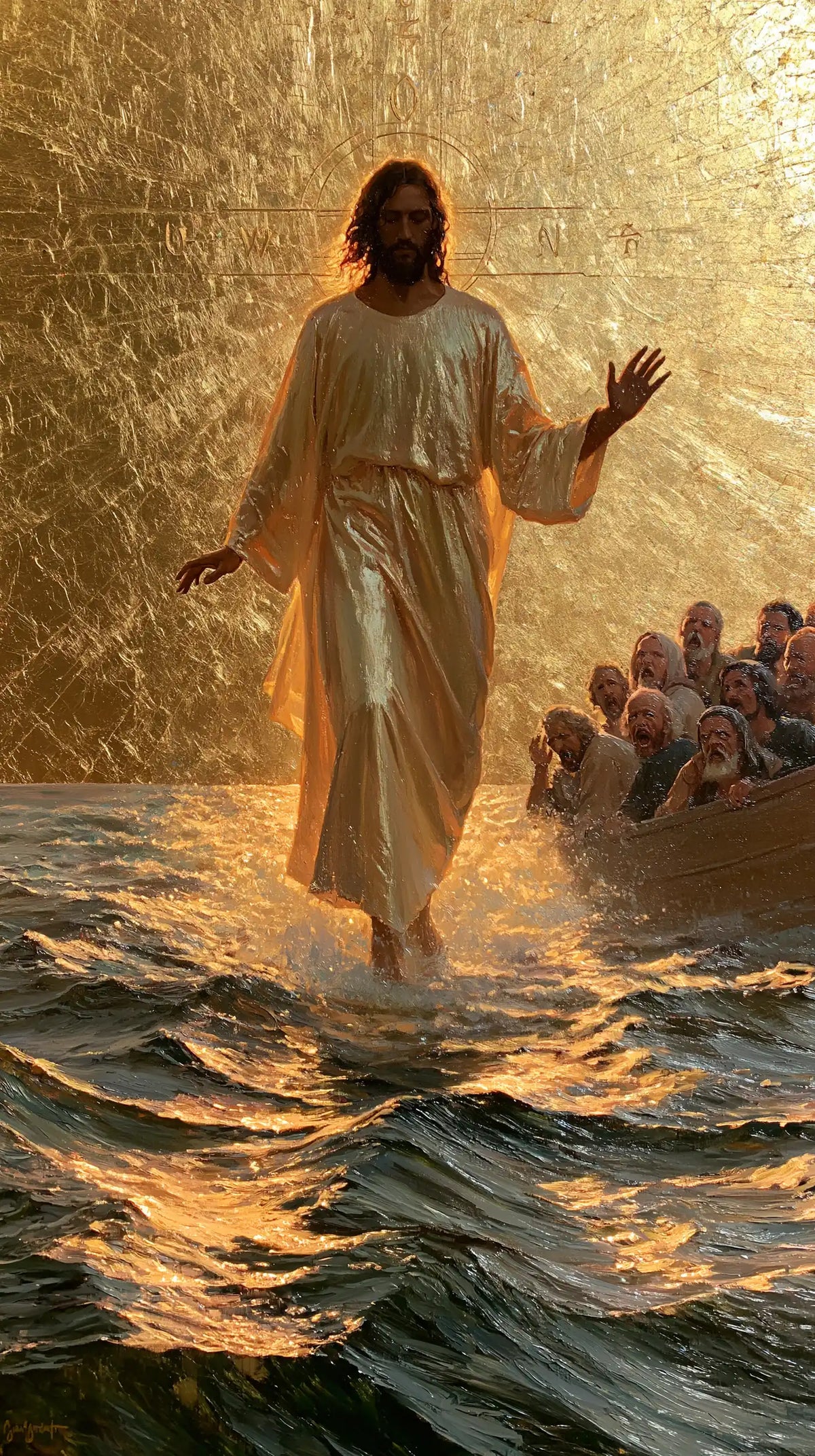 Jesus Walking on Water — The Pale Presence beside Moving Gold