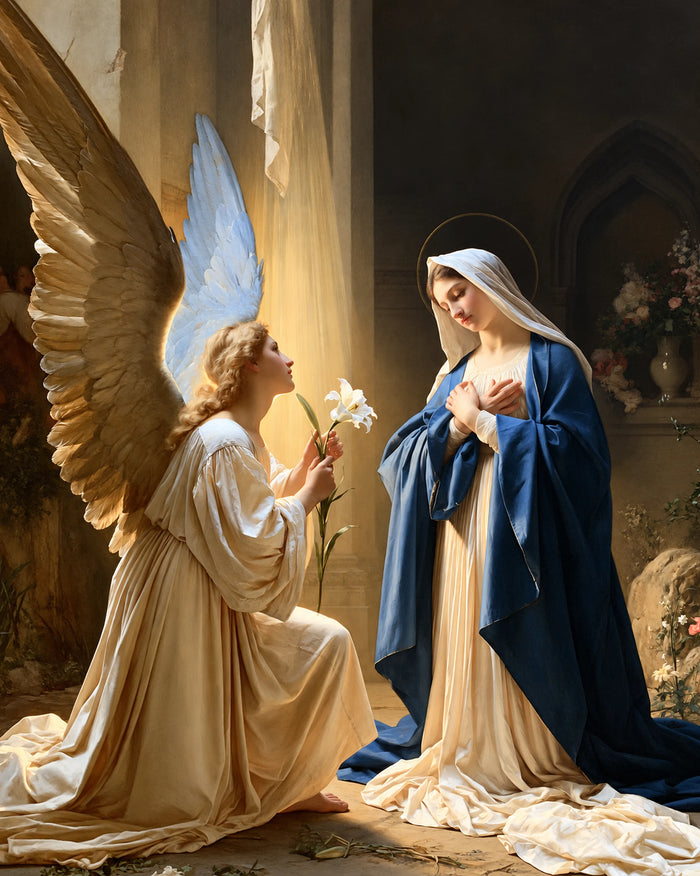 Luminous Annunciation with Lilies – Theatrical Baroque · Portrait
