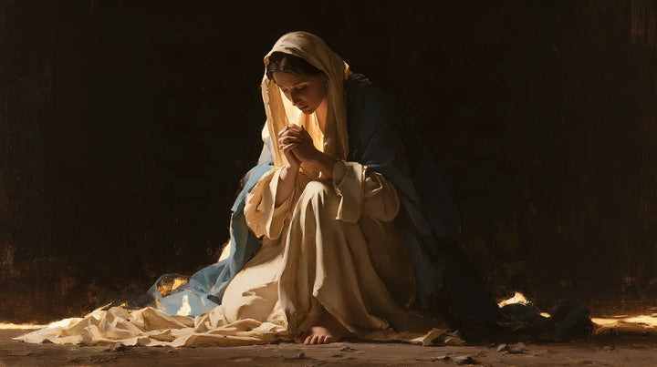 Virgin Mary in Prayer — At the Threshold of Golden Silence