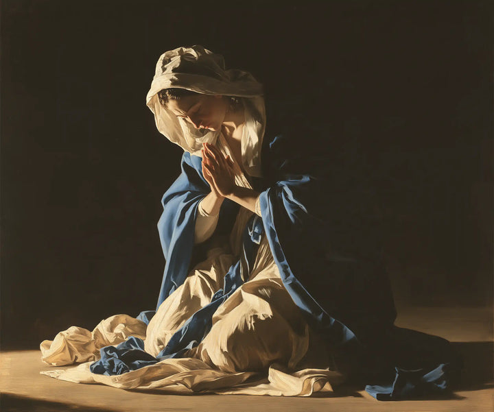 Virgin Mary in Prayer — Bowing beneath the Ivory Veil