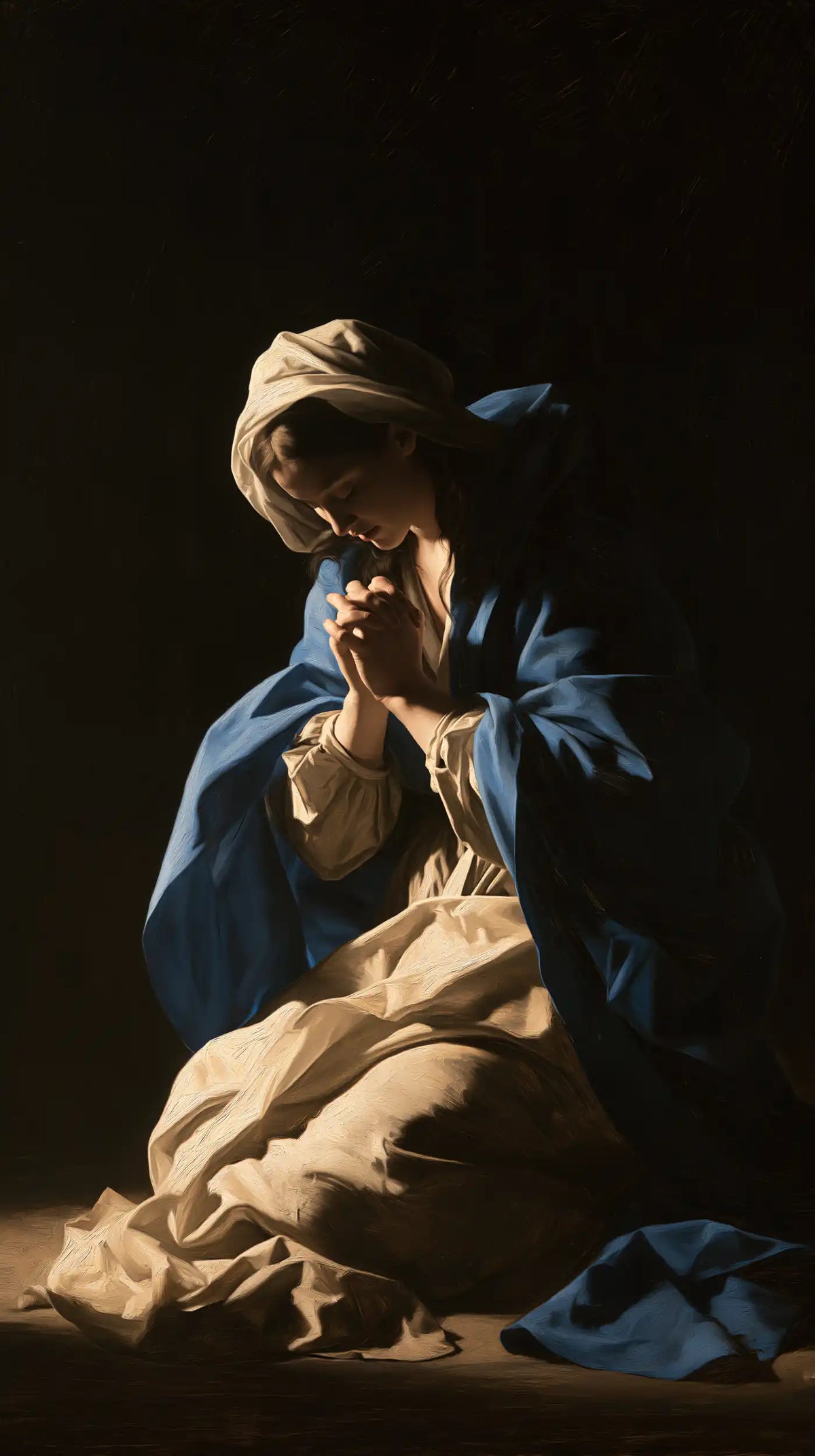 Virgin Mary in Prayer — Blue in the Fold of Night