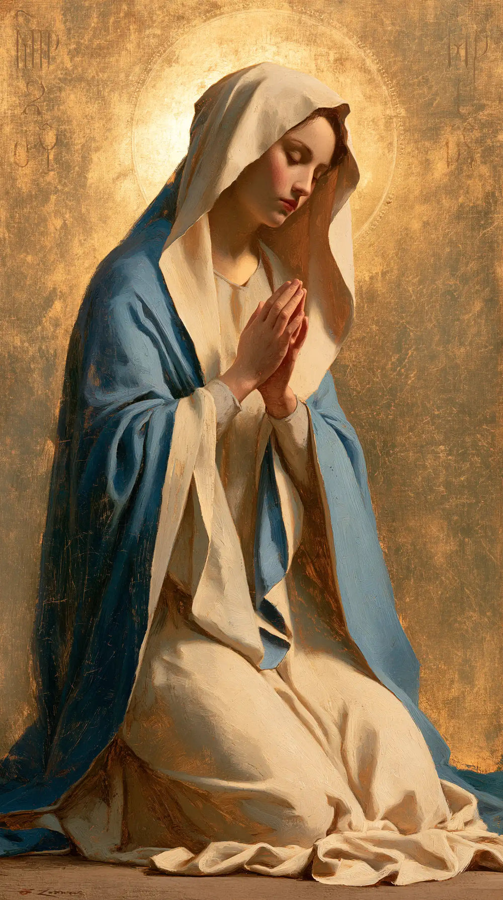 the Virgin Mary in prayer in Contemporary Byzantine style, portrait Christian artwork no. 19