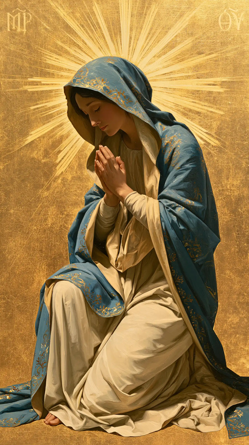the Virgin Mary in prayer in Contemporary Byzantine style, portrait Christian artwork no. 22