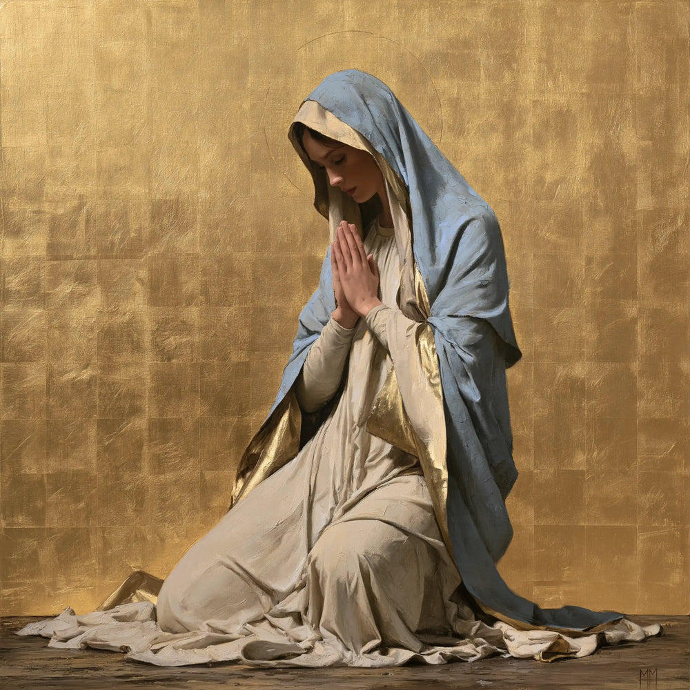 the Virgin Mary in prayer in Contemporary Byzantine style, square Christian artwork no. 10