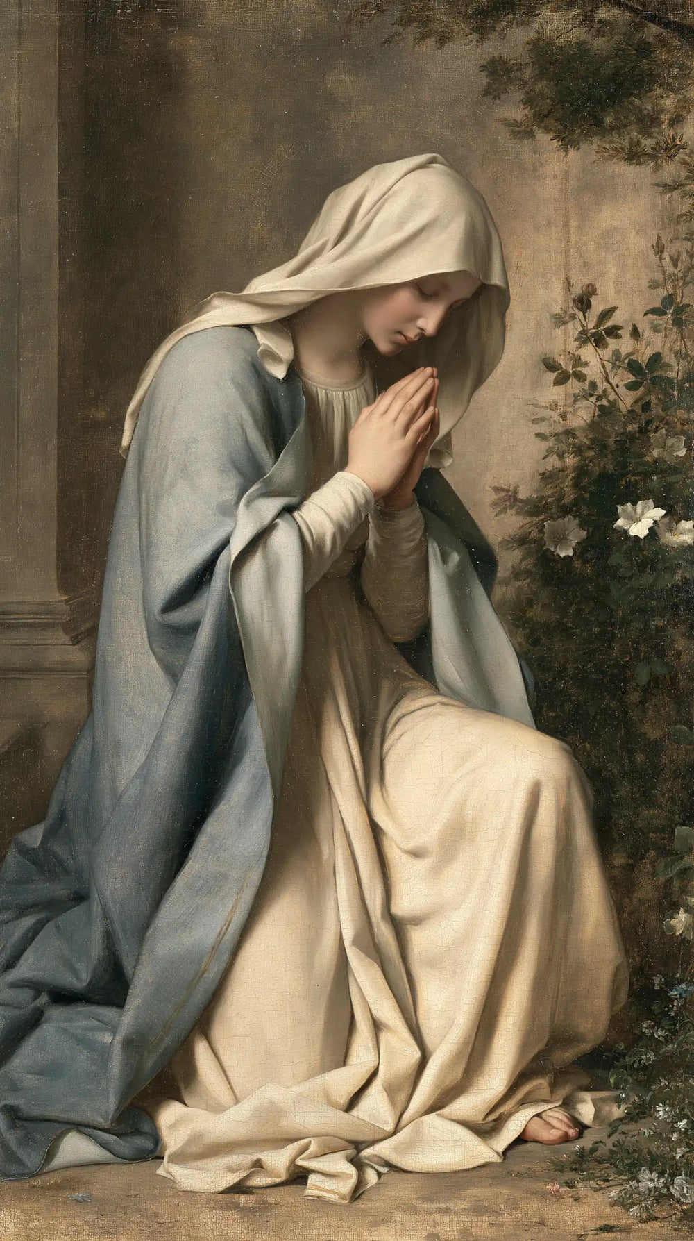 the Virgin Mary in prayer in Florentine Renaissance style, portrait Christian artwork no. 8