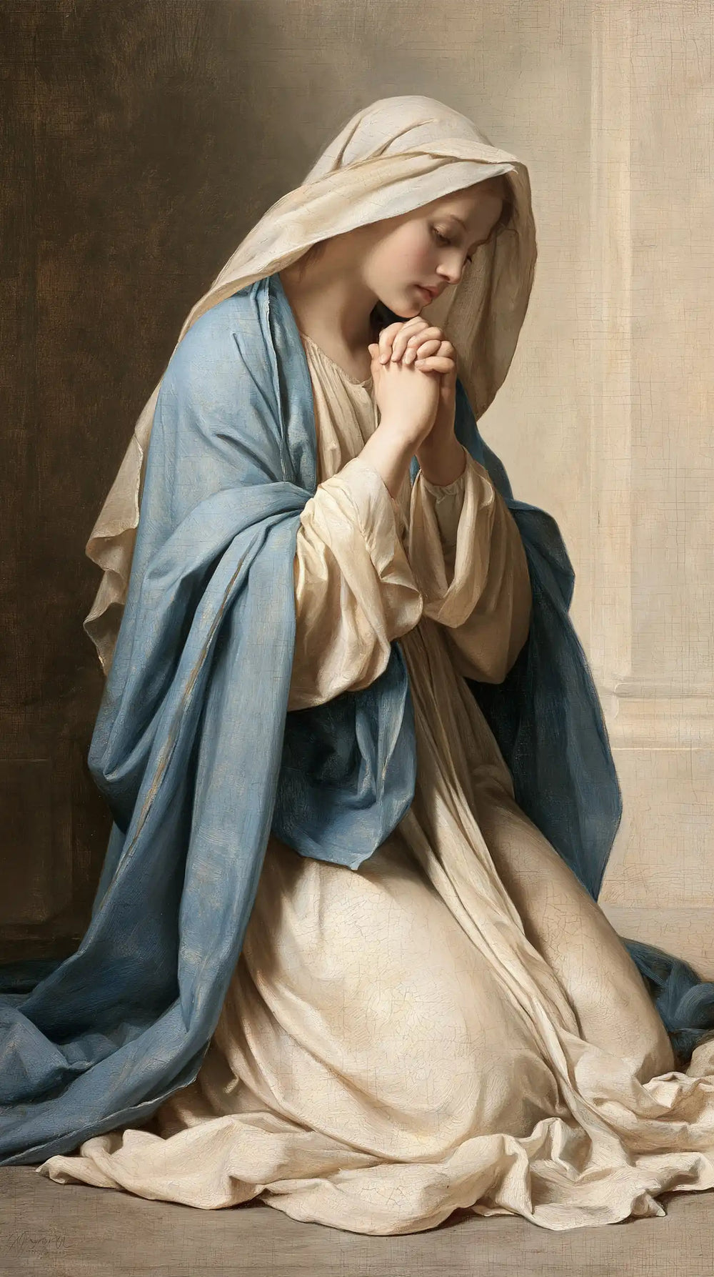 the Virgin Mary in prayer in Florentine Renaissance style, portrait Christian artwork no. 15