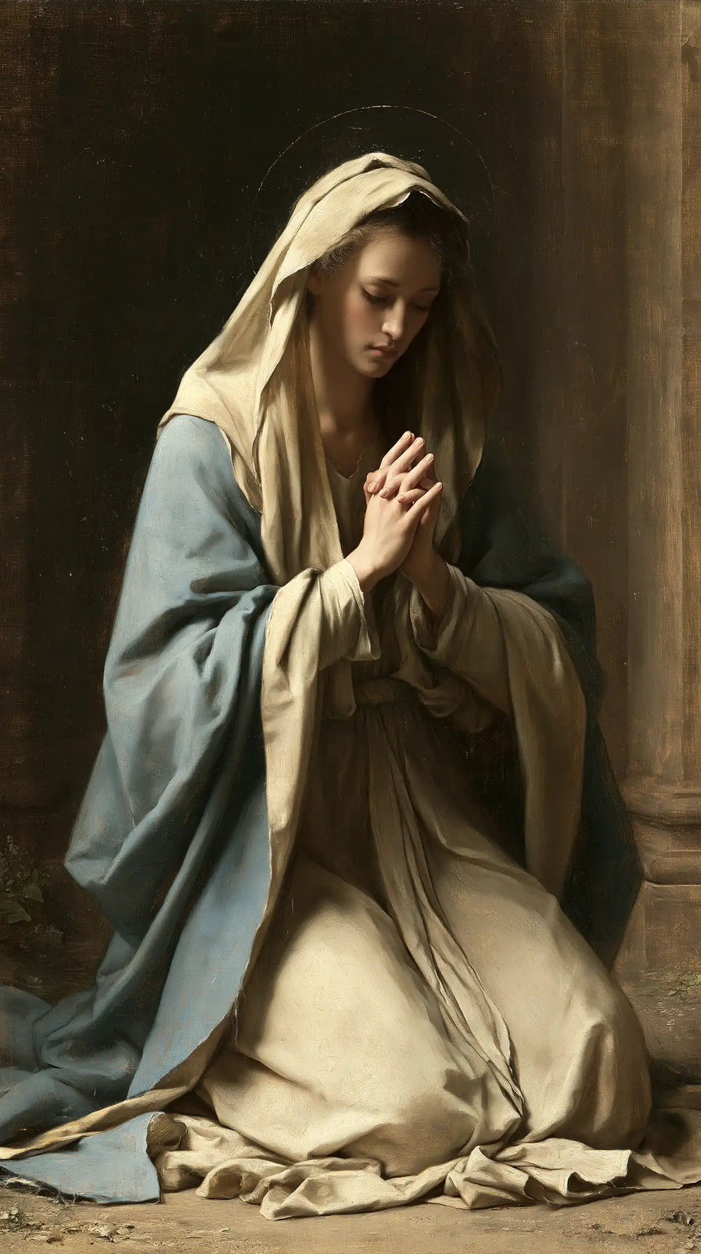 the Virgin Mary in prayer in Florentine Renaissance style, portrait Christian artwork no. 22
