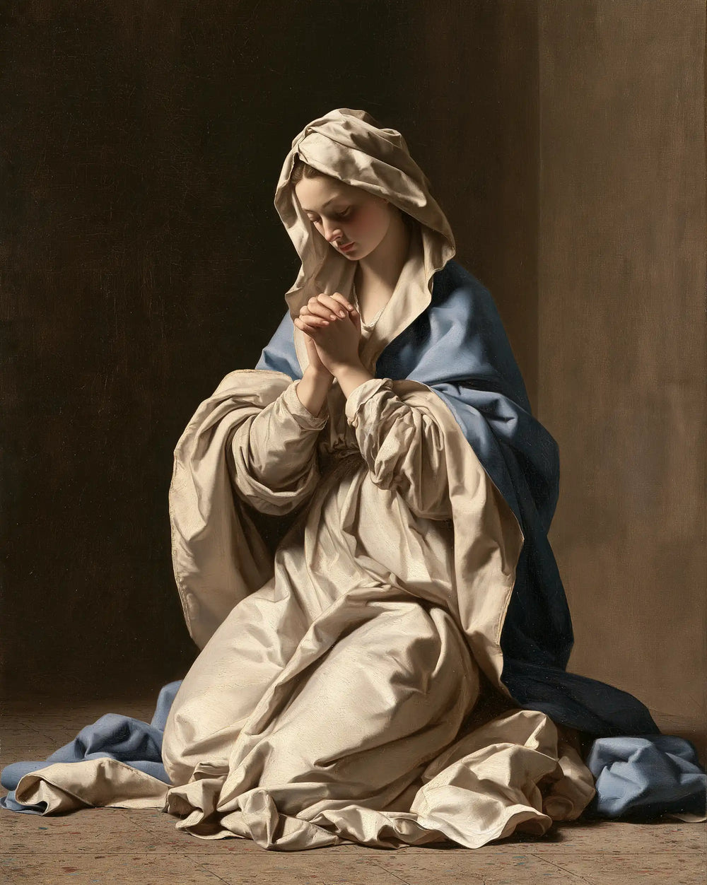 the Virgin Mary in prayer in Florentine Renaissance style, portrait Christian artwork no. 40