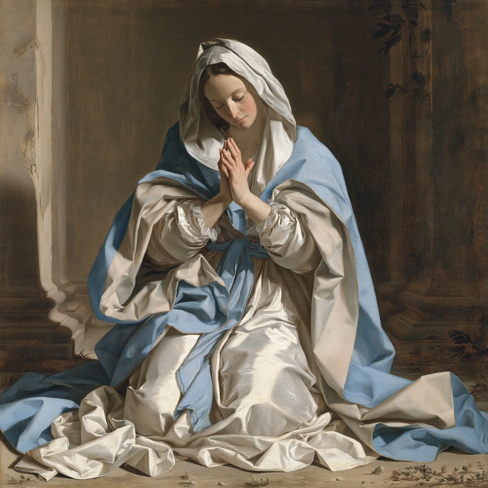 the Virgin Mary in prayer in Florentine Renaissance style, square Christian artwork no. 2