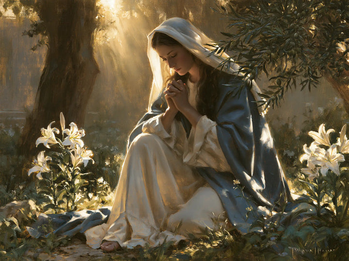 Virgin Mary in Prayer - Mary in a Sacred Garden · Landscape n° 1