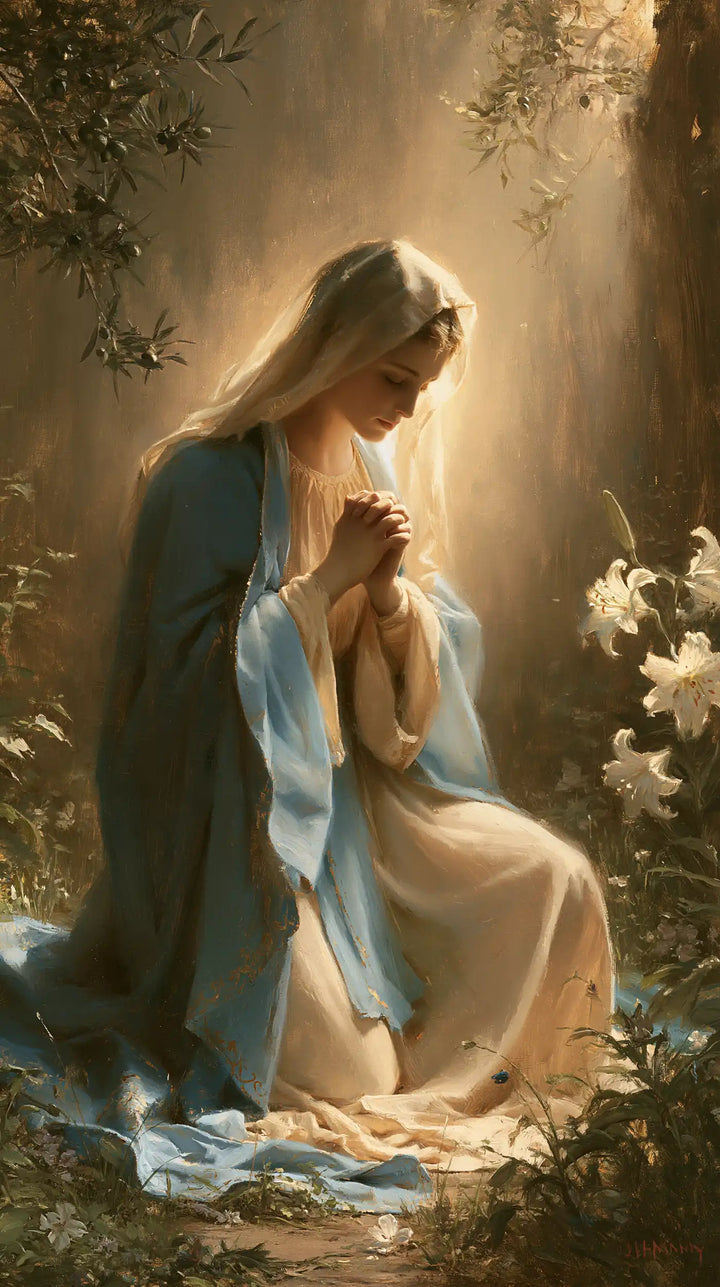 Virgin Mary in Prayer - Mary in a Sacred Garden · Portrait n° 4