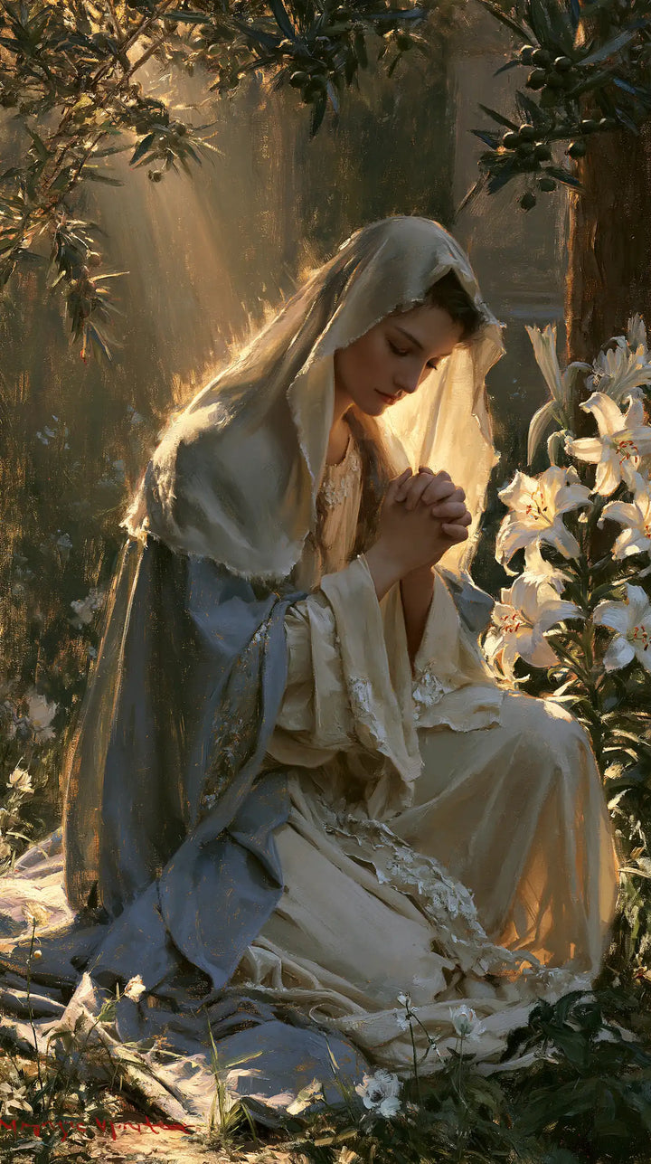 Virgin Mary in Prayer - Mary in a Sacred Garden · Portrait n° 5