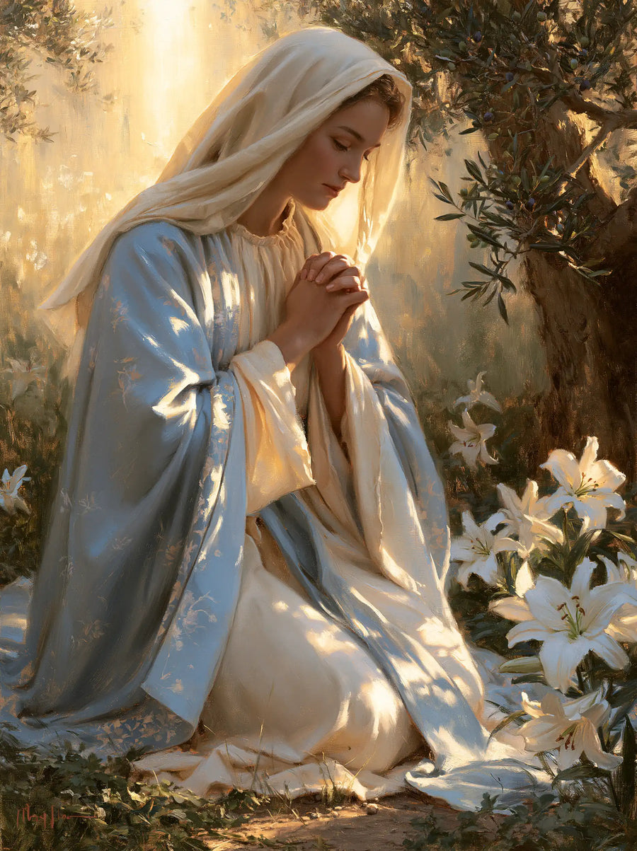 Virgin Mary in Prayer - Mary in a Sacred Garden · Portrait n° 9