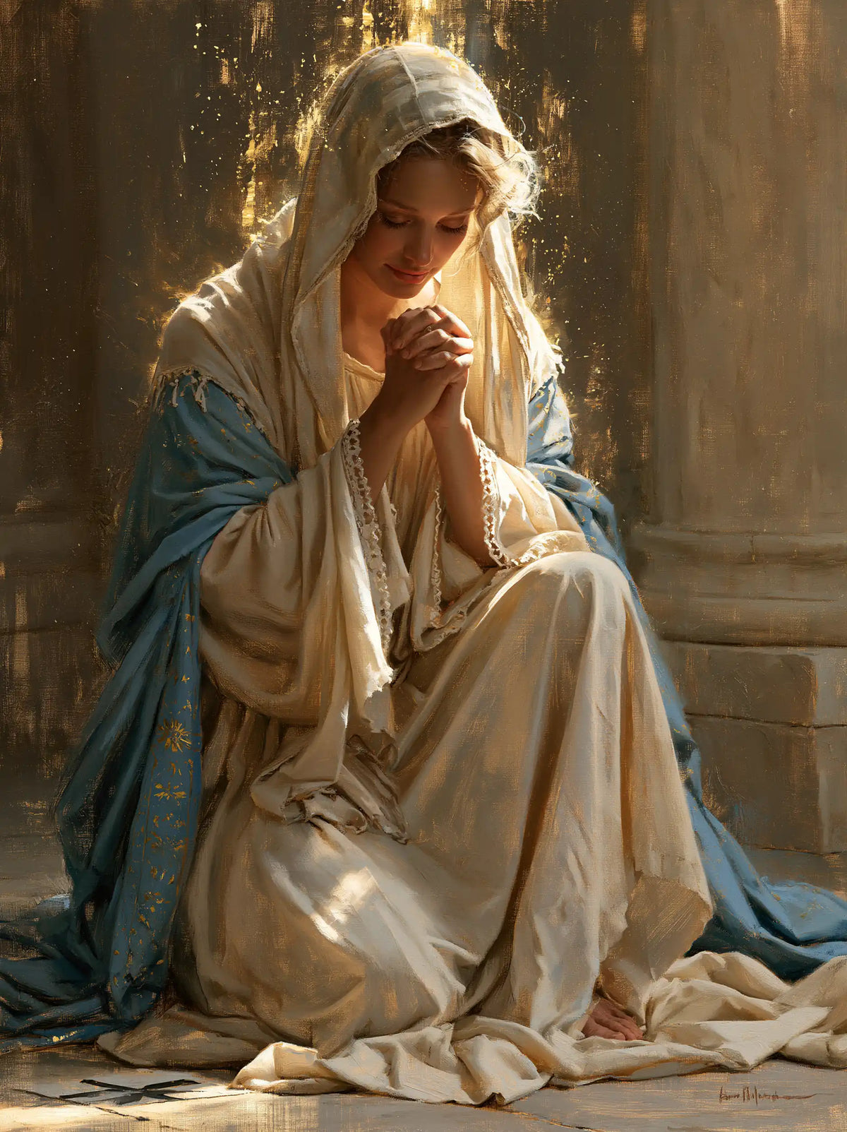 Virgin Mary in Prayer — Prayer with a Silver Knee