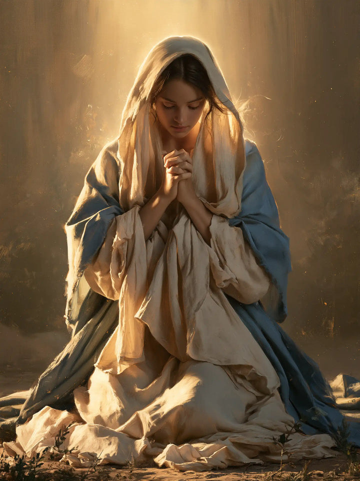 Virgin Mary in Prayer — Light around Loose Strands