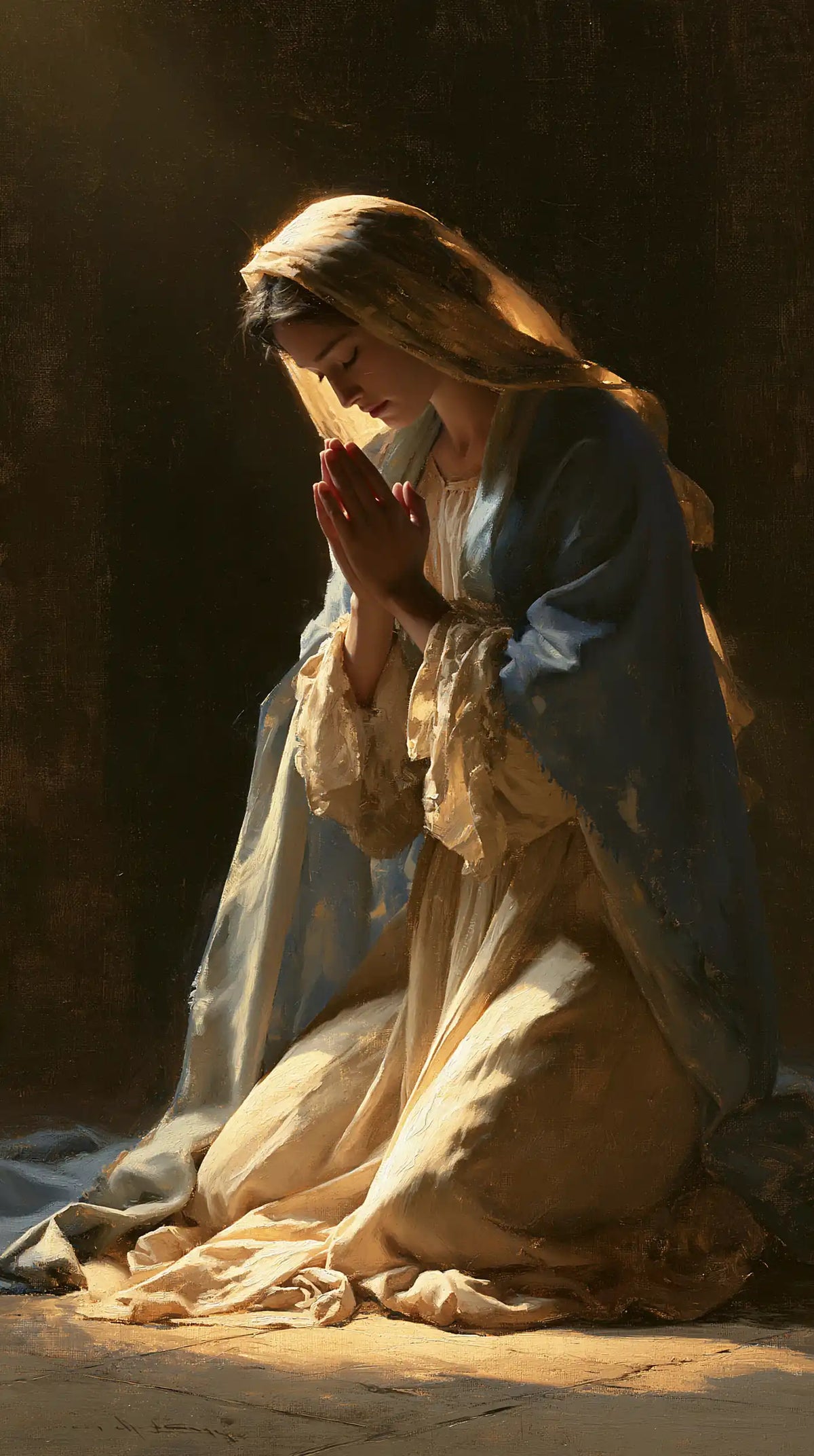 Virgin Mary in Prayer — Gold in the Folds of the Robe