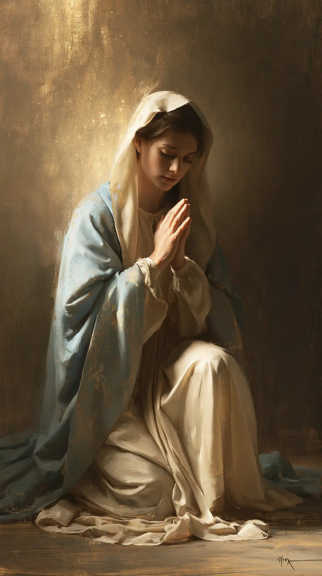 Virgin Mary in Prayer — Stillness beneath the Ash-Grey Veil
