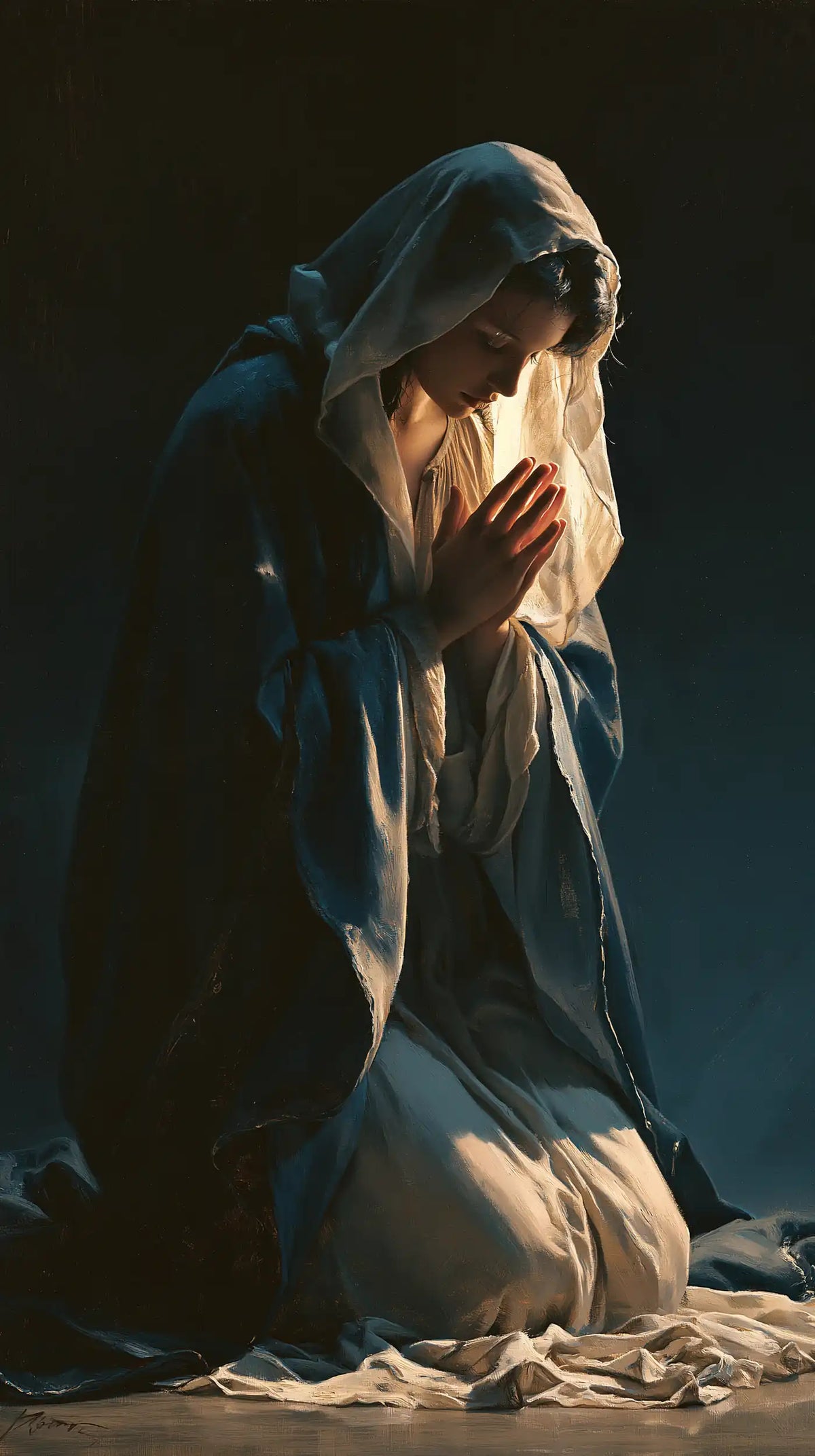 Virgin Mary in Prayer — Prayer in the Nocturnal Shelter