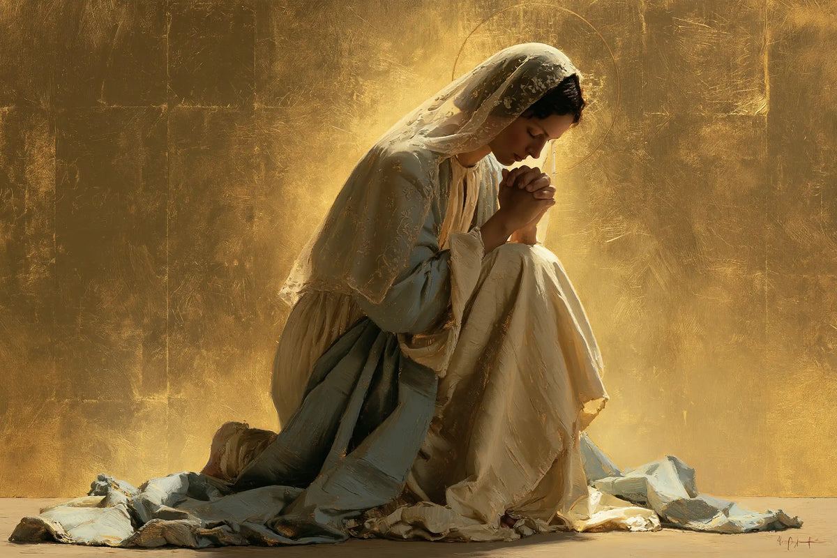 Virgin Mary in Prayer — Prayer in the Cloak of Golden Ash