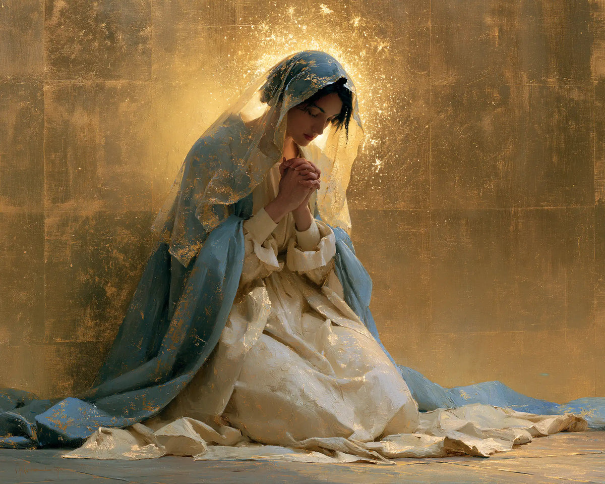 Virgin Mary in Prayer — Blue in the Crown of Dust