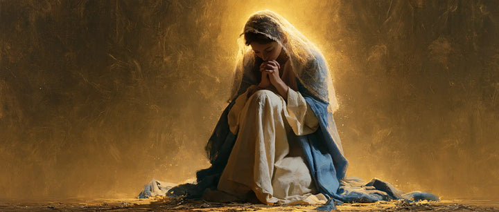 Virgin Mary in Prayer — The Small Presence in Deep Gold
