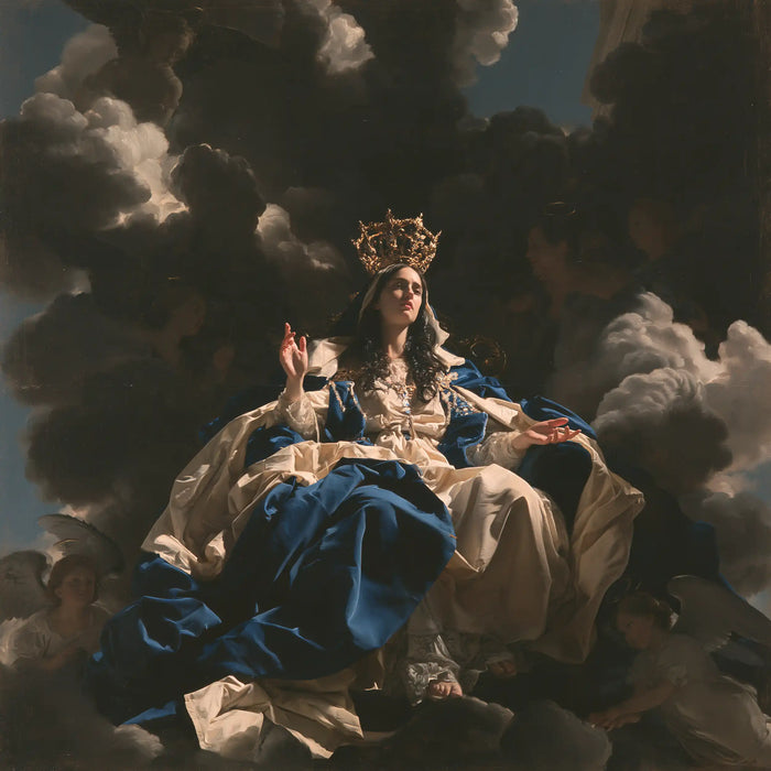 Mary, Queen of Heaven — The Royal Gesture Beneath Ashen Clouds
