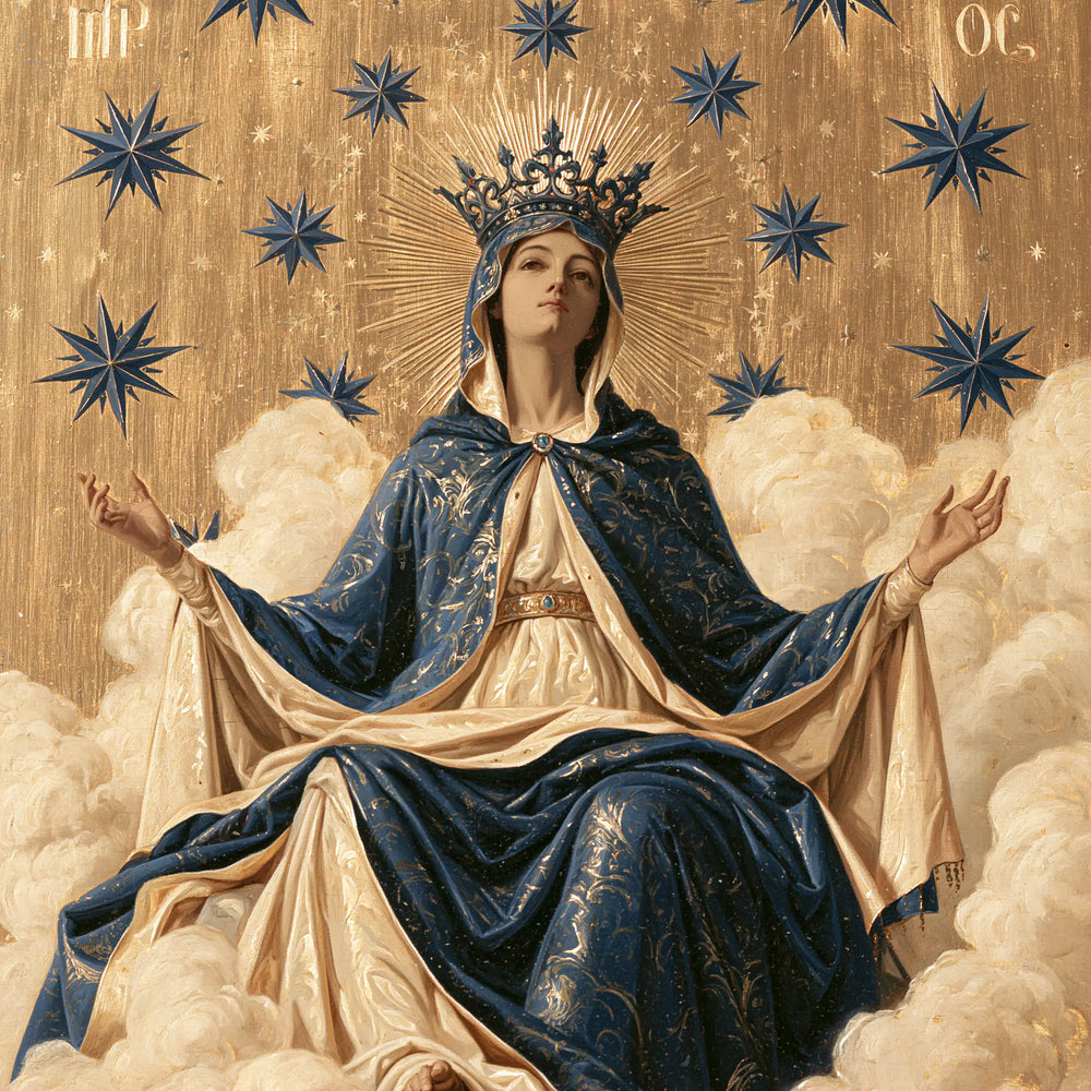 Mary as Queen of Heaven in a contemporary Byzantine icon in Contemporary Byzantine style, square Christian artwork no. 2