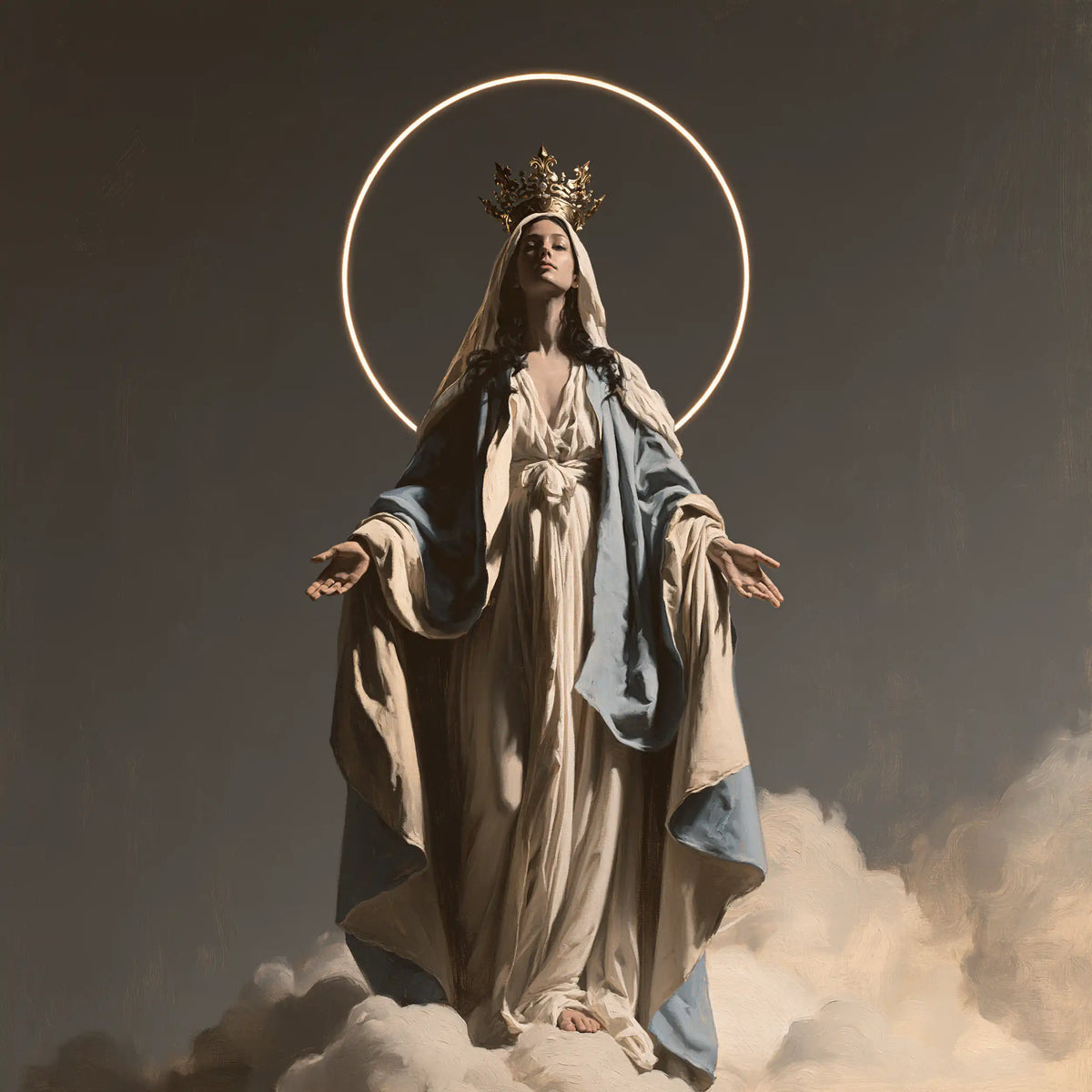 Mary as Queen of Heaven in a minimalist composition in Contemporary Minimalism style, square Christian artwork no. 4