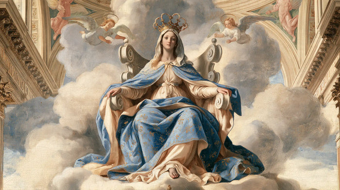 Mary, Queen of Heaven — The Scrollwork Throne in the Painted Sky