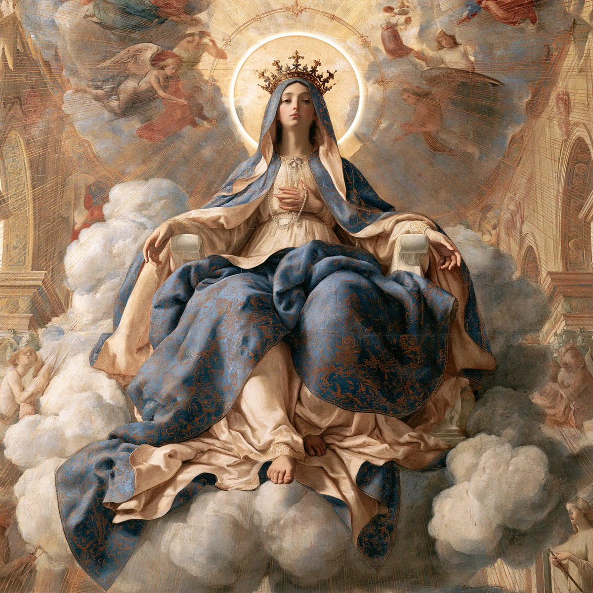 Mary crowned as Queen of Heaven in Florentine Renaissance style in Florentine Renaissance style, square Christian artwork no. 11