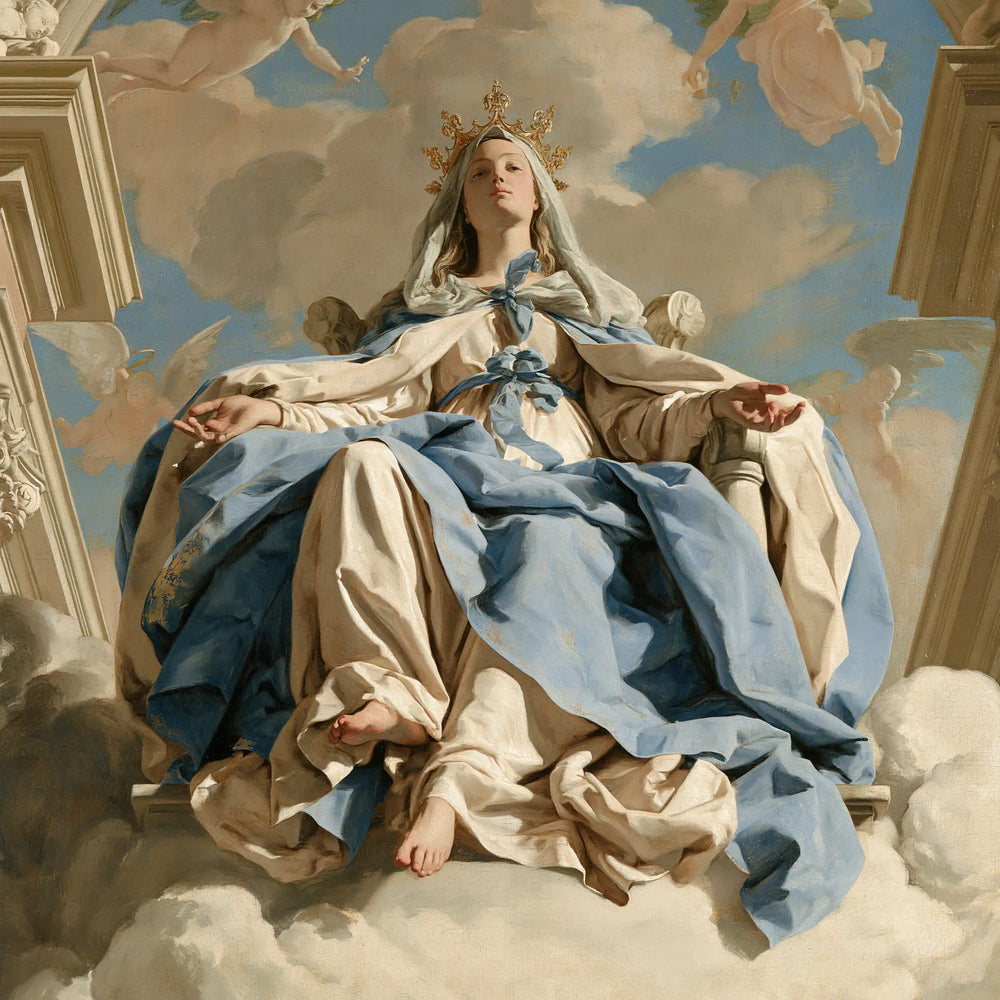 Mary crowned as Queen of Heaven in Florentine Renaissance style in Florentine Renaissance style, square Christian artwork no. 13