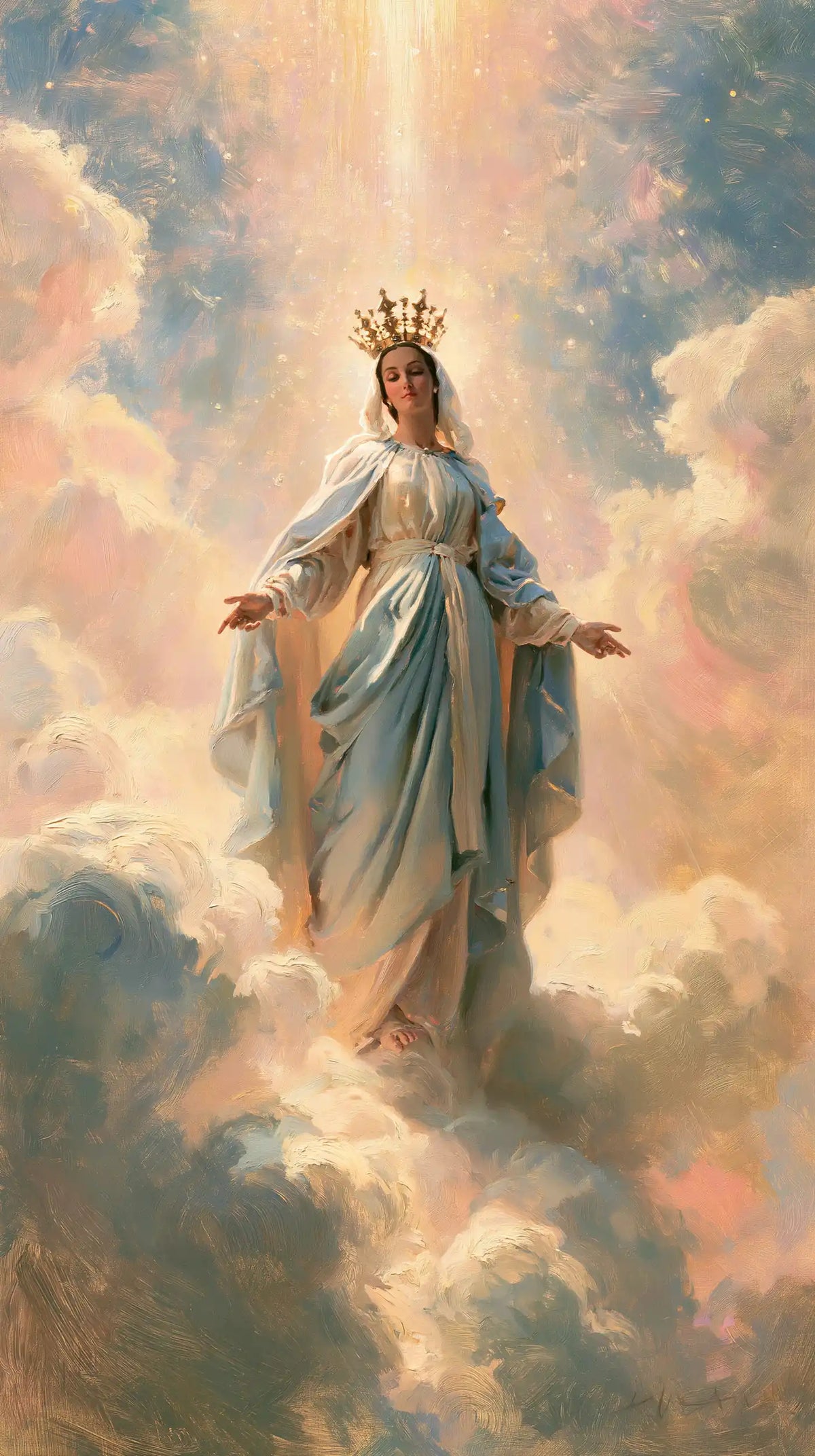 Mary as Queen of Heaven in an impressionist atmosphere in Impressionist style, portrait Christian artwork no. 5