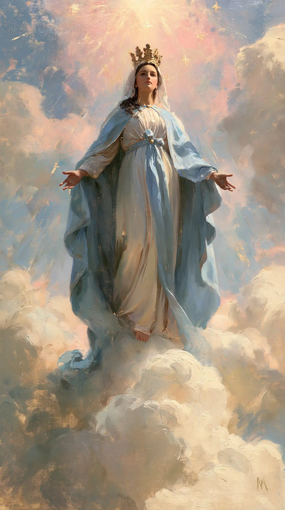 Mary as Queen of Heaven in an impressionist atmosphere in Impressionist style, portrait Christian artwork no. 25