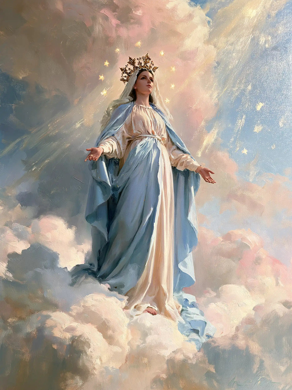Mary as Queen of Heaven in an impressionist atmosphere in Impressionist style, portrait Christian artwork no. 34