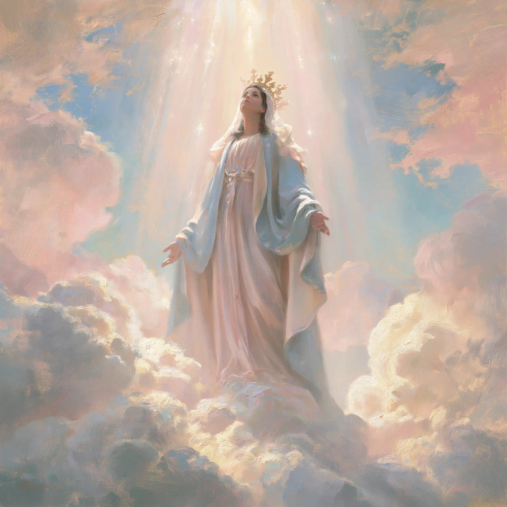 Mary as Queen of Heaven in an impressionist atmosphere in Impressionist style, square Christian artwork no. 6