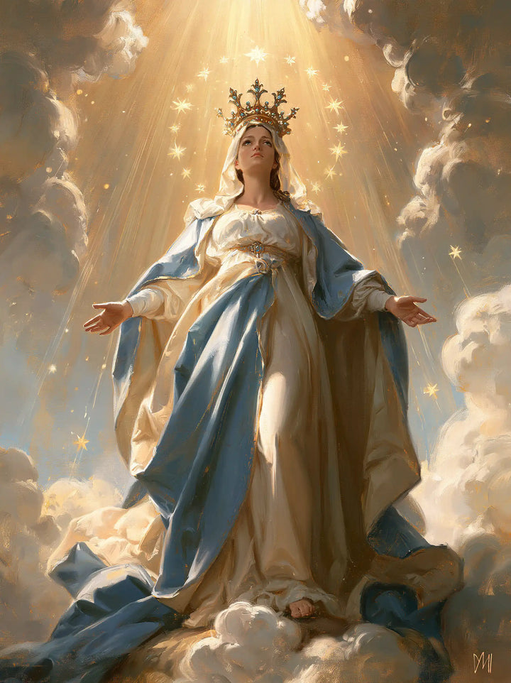 Mary, Queen of Heaven — The Spread Mantle in Vertical Daylight