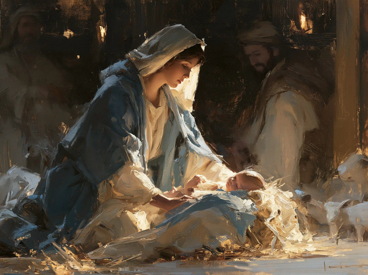 The Nativity — Blue Swaddling Between the Watchers