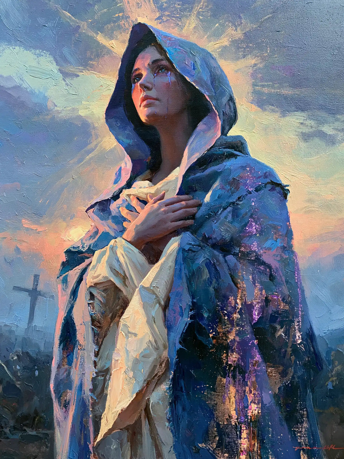 Our Lady of Sorrows in an impressionist atmosphere in Impressionist style, portrait Christian artwork no. 17