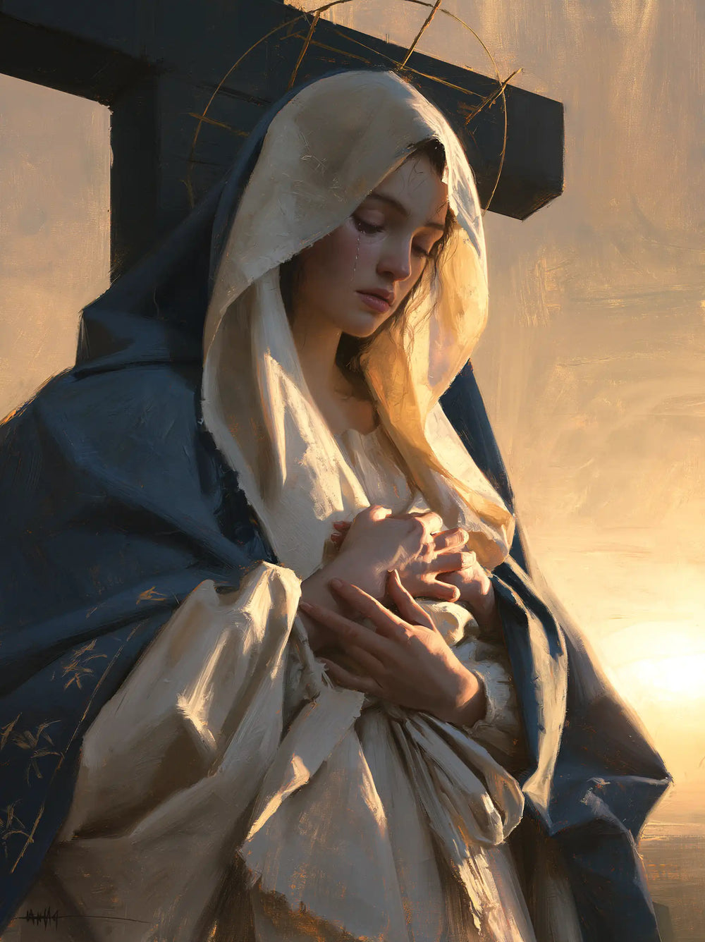 Our Lady of Sorrows between grief and hope in Sorrow and Hope style, portrait Christian artwork no. 10