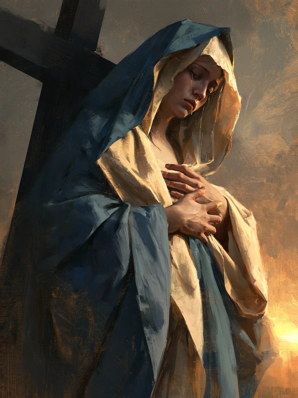 Our Lady of Sorrows between grief and hope in Sorrow and Hope style, portrait Christian artwork no. 11