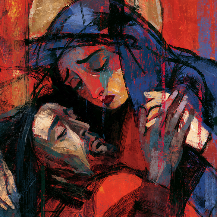 The Pietà — The Embrace in Black Strokes