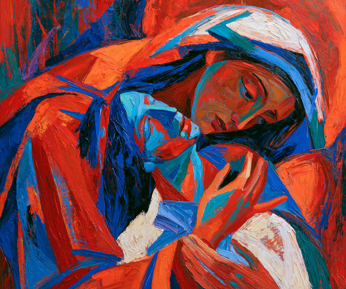 The Pietà — The Embrace of Cobalt and Fire