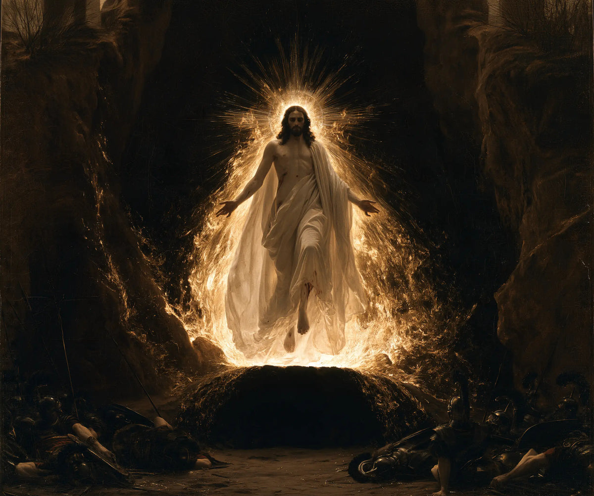 Resurrection of Jesus Christ in Black and Gold style, landscape Christian artwork no. 4